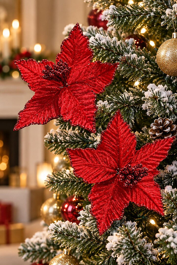 Yılbaşı Ağacı Süsü Kırmızı Ata Çiçek 14 cm 2'li - 3
