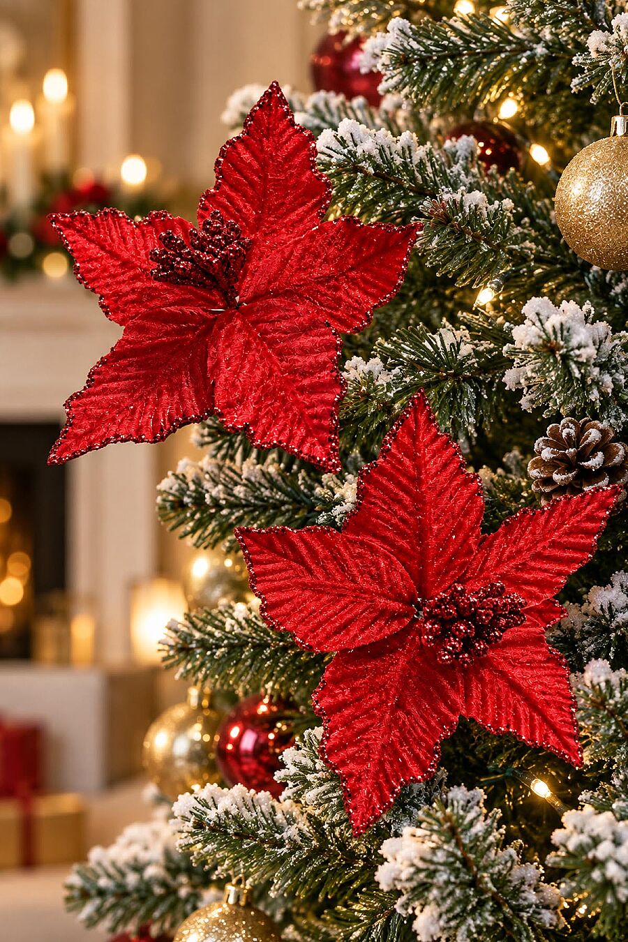 Yılbaşı Ağacı Süsü Kırmızı Ata Çiçek 14 cm 2'li - 3