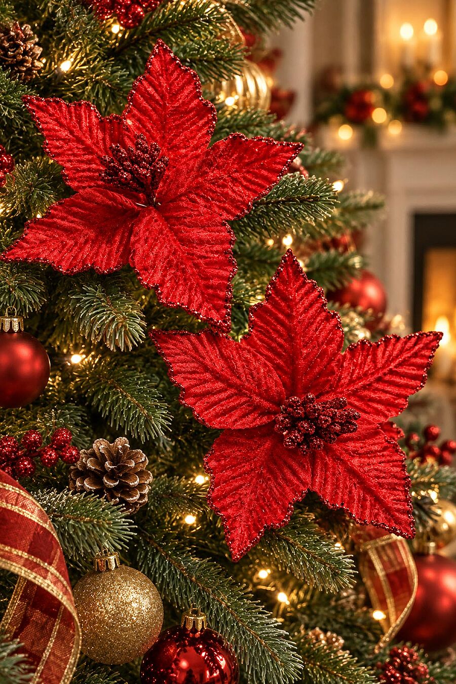 Yılbaşı Ağacı Süsü Kırmızı Ata Çiçek 14 cm 2'li - 1