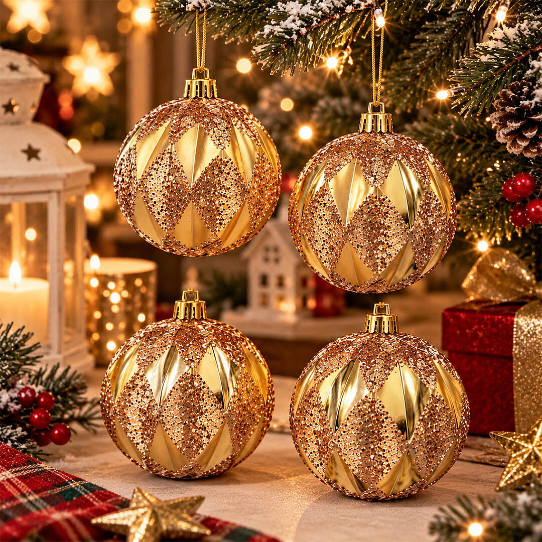 Yılbaşı Ağacı Süsü Lüks Rose Gold Cici Top 4'lü 10 cm - 3