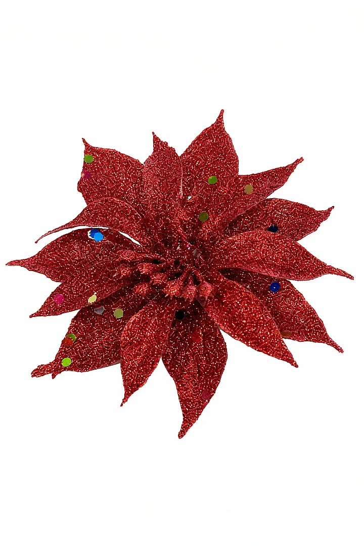 Yılbaşı Ağacı Süsü Simli Kırmızı Yapay Çiçek 10 cm 2'li - Beysüs (1)