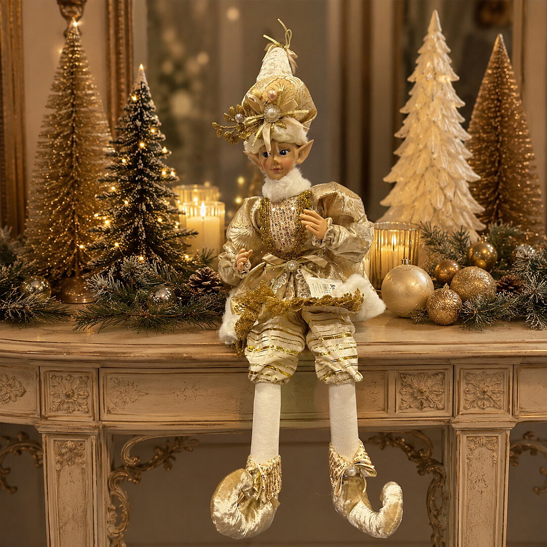 Yılbaşı Dekoru Gold Kıyafetli Oturan Elf - 3