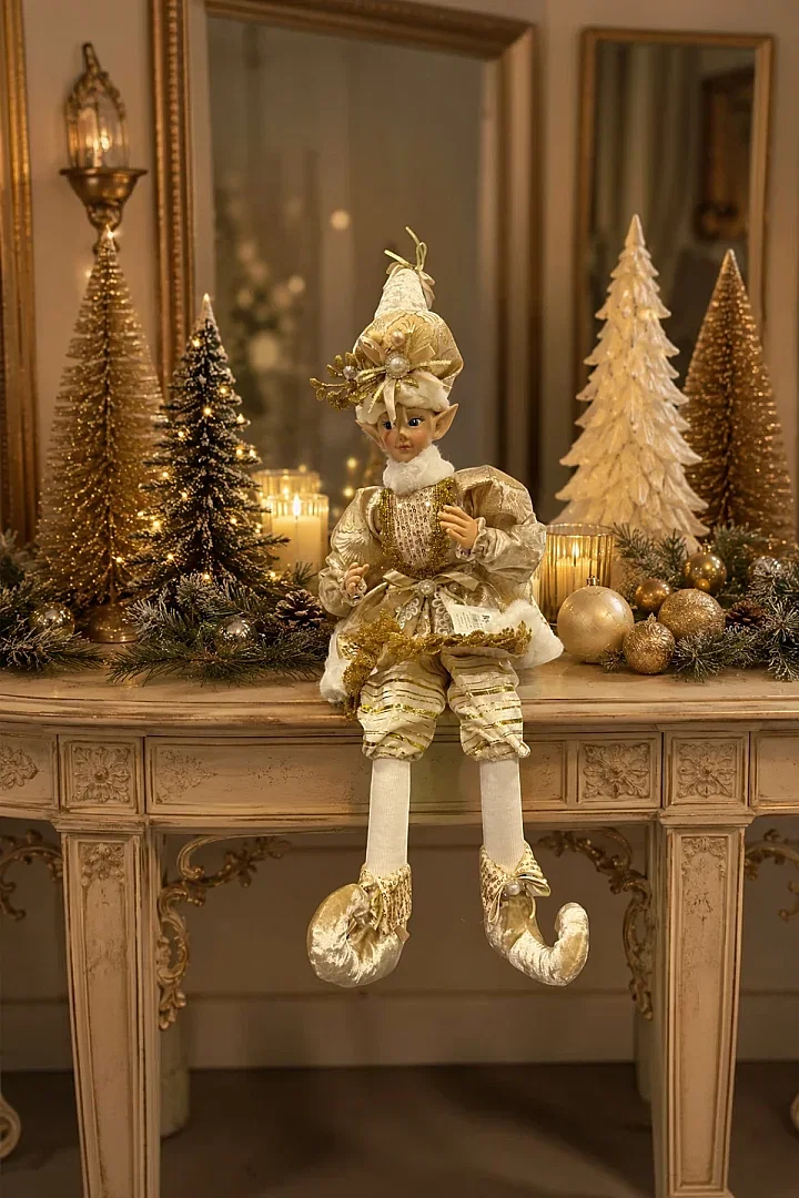 Yılbaşı Dekoru Gold Kıyafetli Oturan Elf - 3