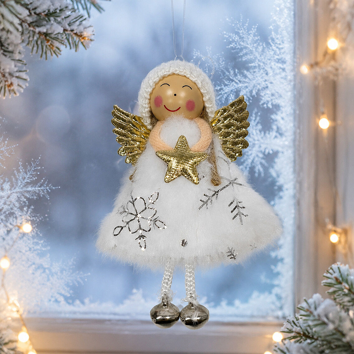 Yılbaşı Kar Meleği Gold Yıldız Desenli 13 cm - 3