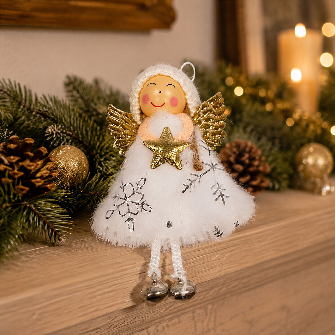 Yılbaşı Kar Meleği Gold Yıldız Desenli 13 cm - 4