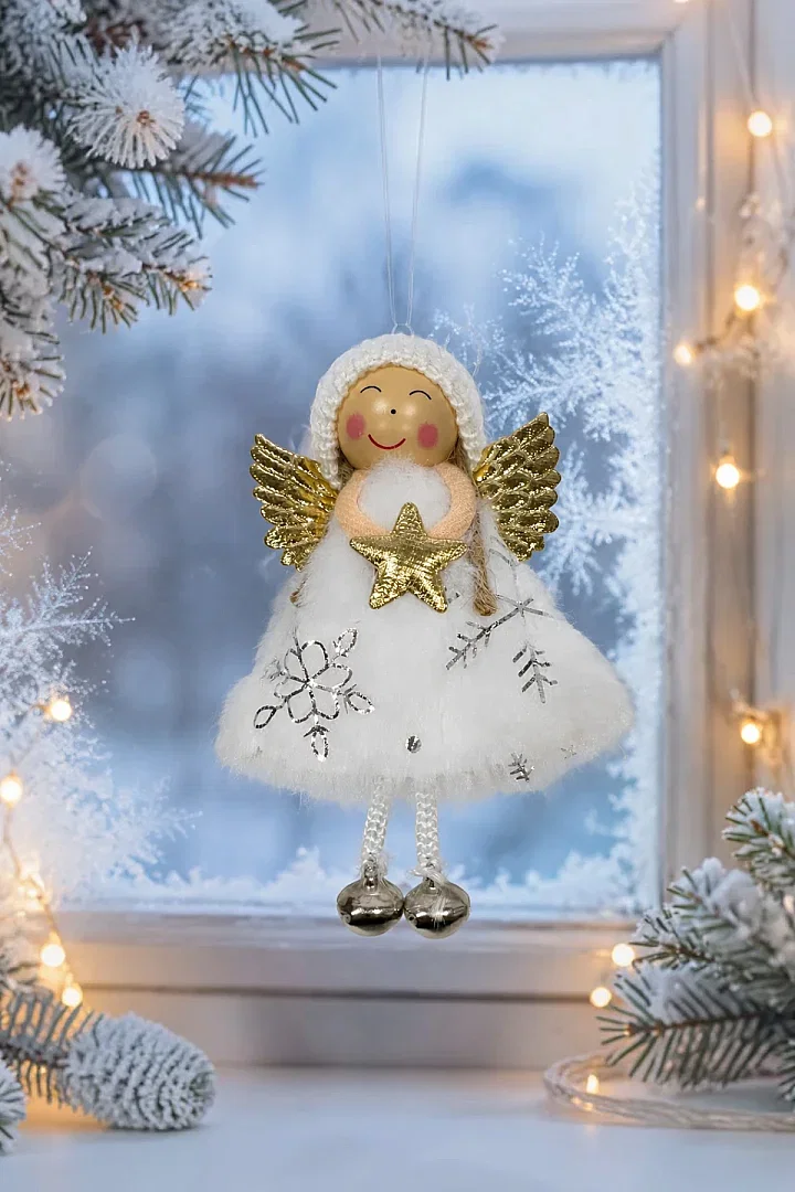 Yılbaşı Kar Meleği Gold Yıldız Desenli 13 cm - 4