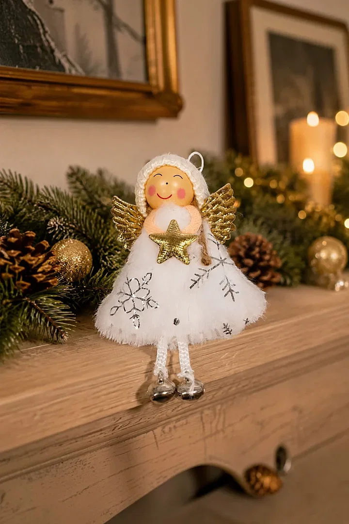 Yılbaşı Kar Meleği Gold Yıldız Desenli 13 cm - 3