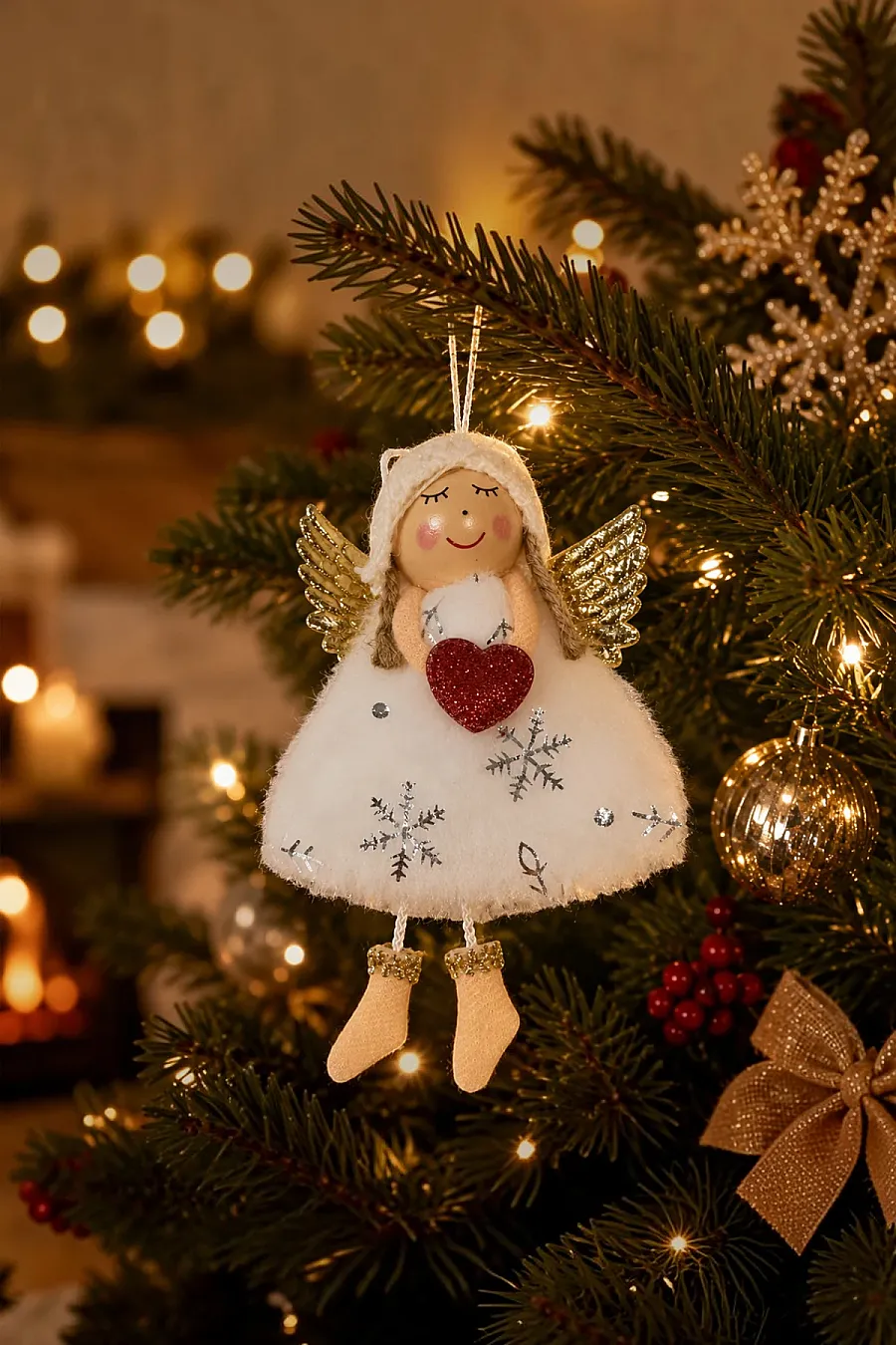 Yılbaşı Kar Meleği Kırmızı Kalp Desenli 13 cm - 1
