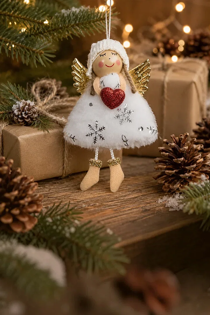 Yılbaşı Kar Meleği Kırmızı Kalp Desenli 13 cm - 4