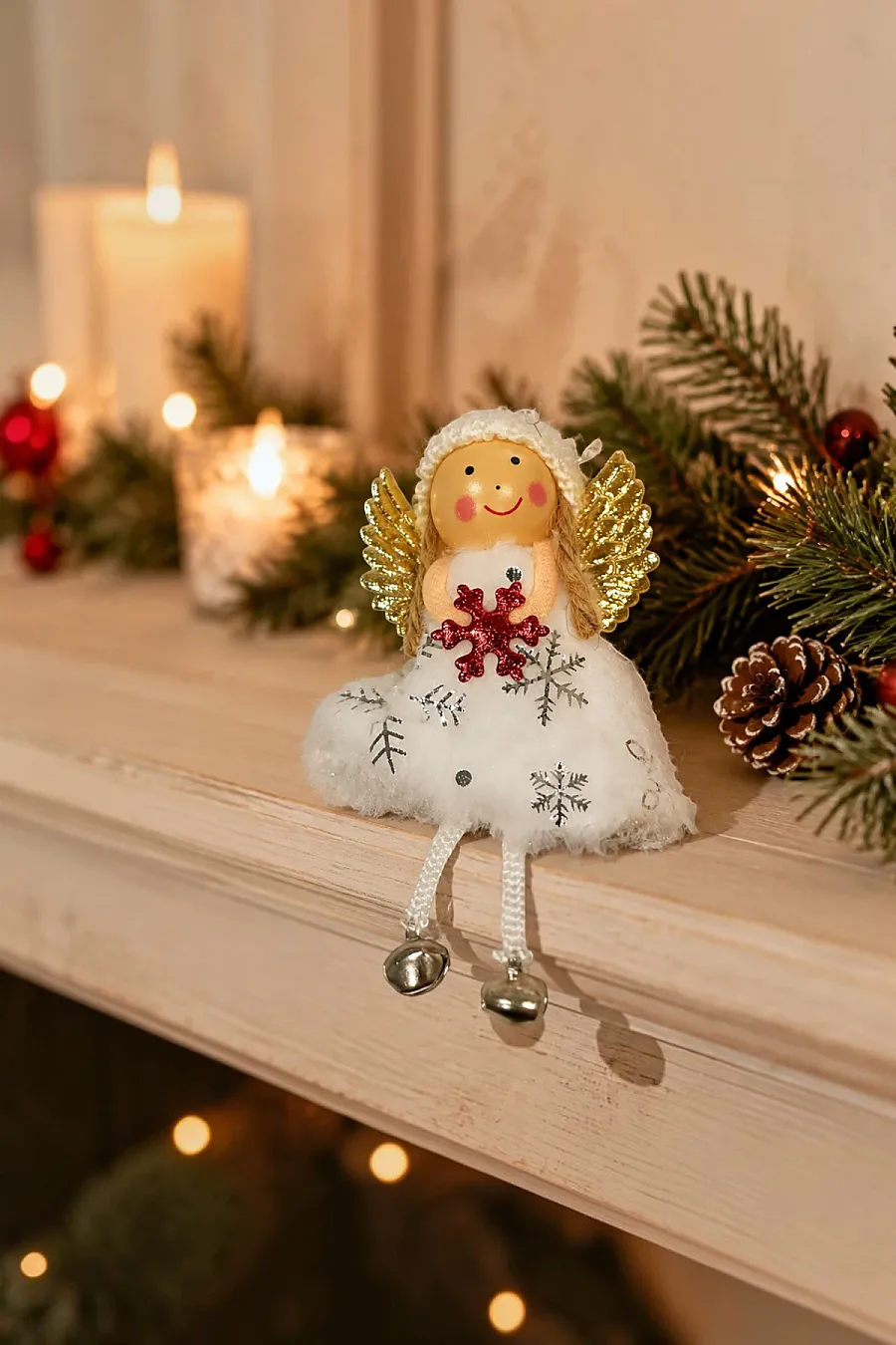 Yılbaşı Kar Meleği Kırmızı Kar Taneli 13 cm - 4