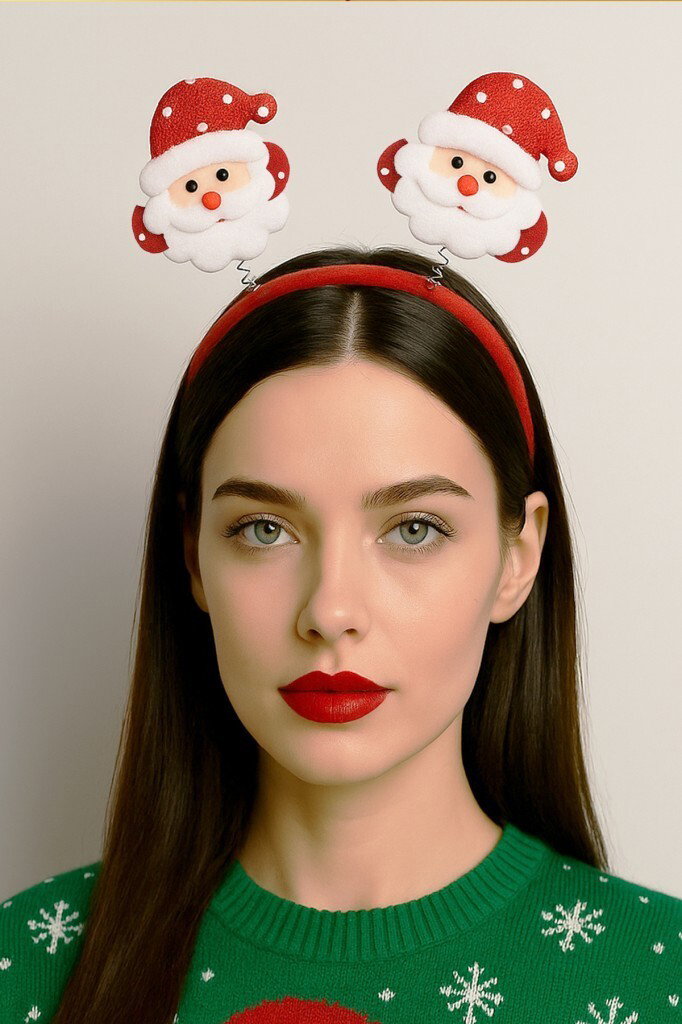 Beysüs Yılbaşı Tacı Kırmızı Noel Baba Yeni Yıl Taçı Sallanan Taç Unisex Taç - Beysüs