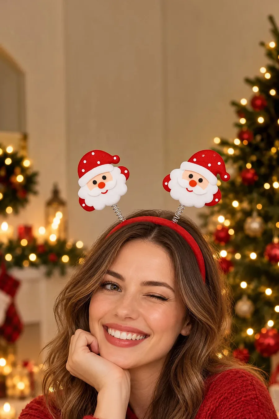 Yılbaşı Tacı Kırmızı Noel Baba Yeni Yıl Taçı Sallanan Taç Unisex Taç - 1