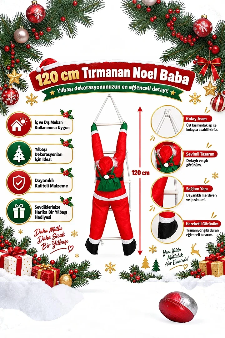 Yılbaşı Tırmanan Noel Baba 120 cm 
