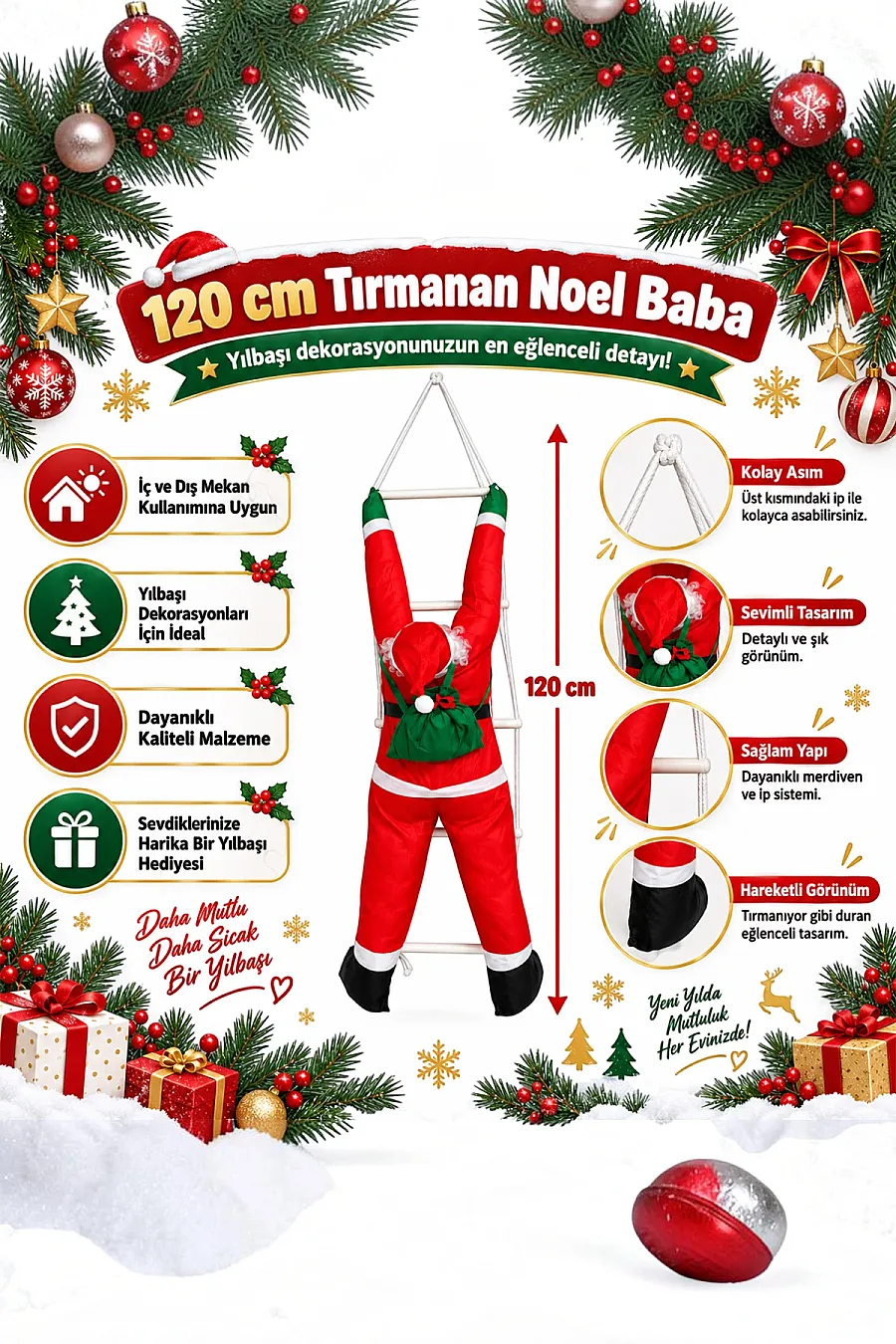 Yılbaşı Tırmanan Noel Baba 120 cm - 1