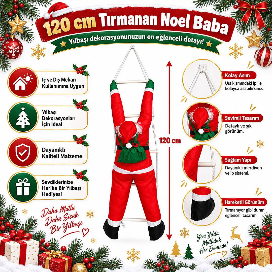Yılbaşı Tırmanan Noel Baba 120 cm - 5