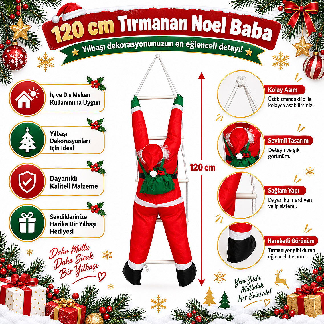 Yılbaşı Tırmanan Noel Baba 120 cm - 5