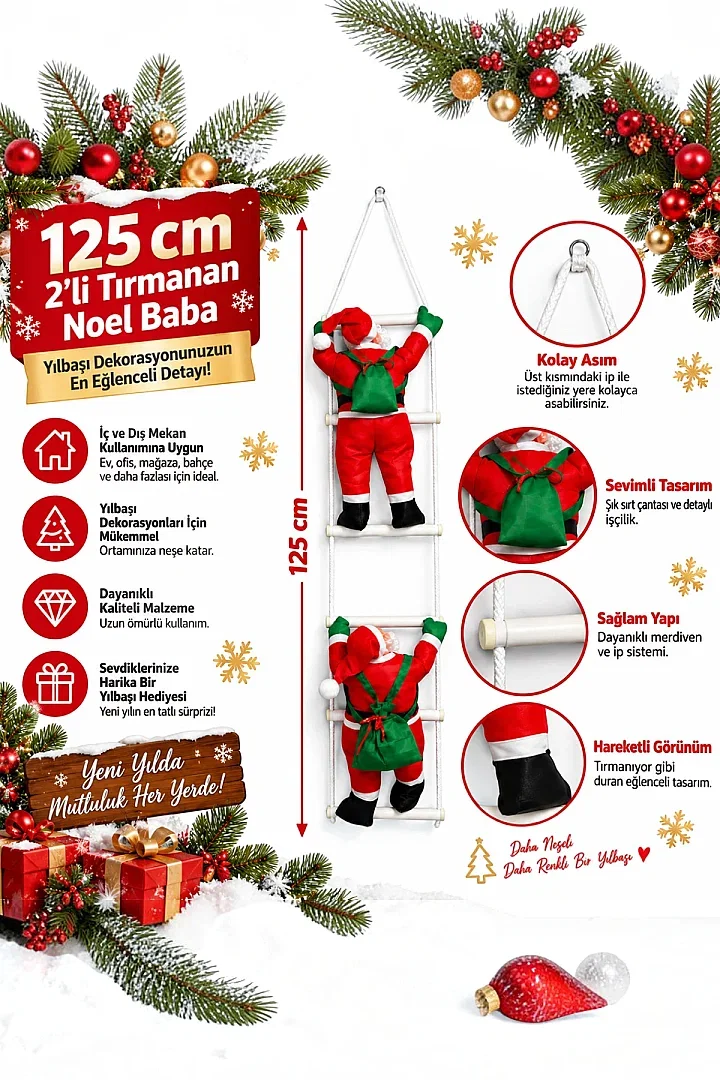 Yılbaşı Tırmanan Noel Baba 125 cm 2'li - 4