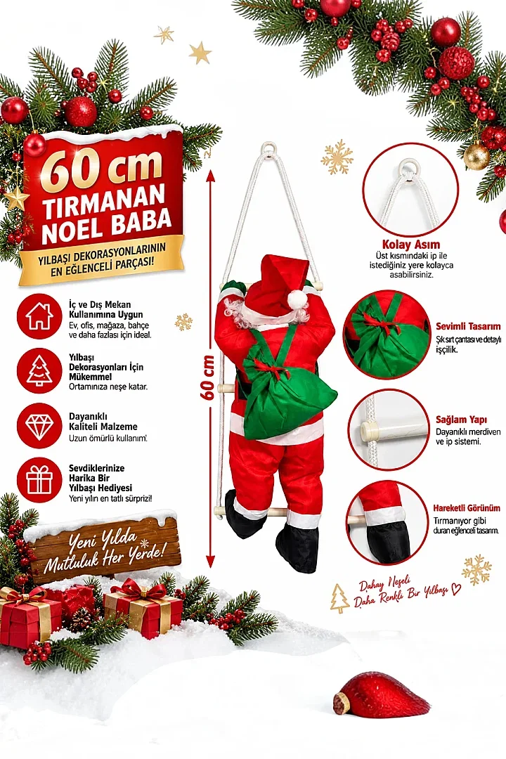 Yılbaşı Tırmanan Noel Baba 60 cm - 6