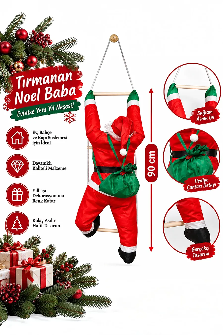 Yılbaşı Tırmanan Noel Baba 90 cm - 1