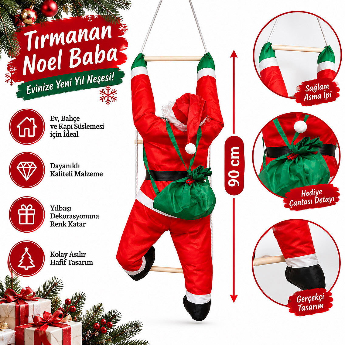 Yılbaşı Tırmanan Noel Baba 90 cm - 4