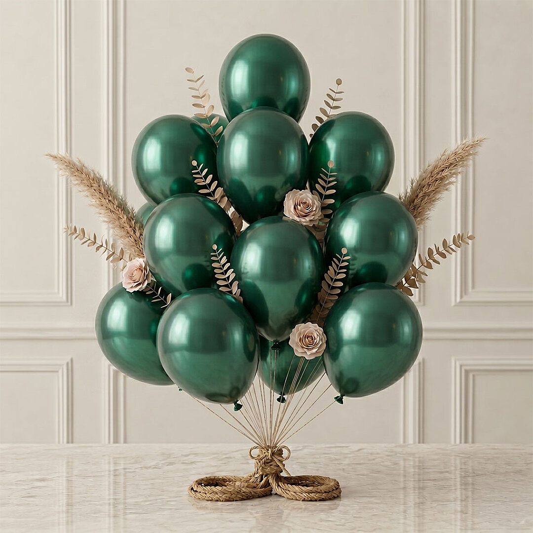 Zümrüt Yeşil Renk Lateks Metalik Balon (30 cm) - 12 Adet - 1