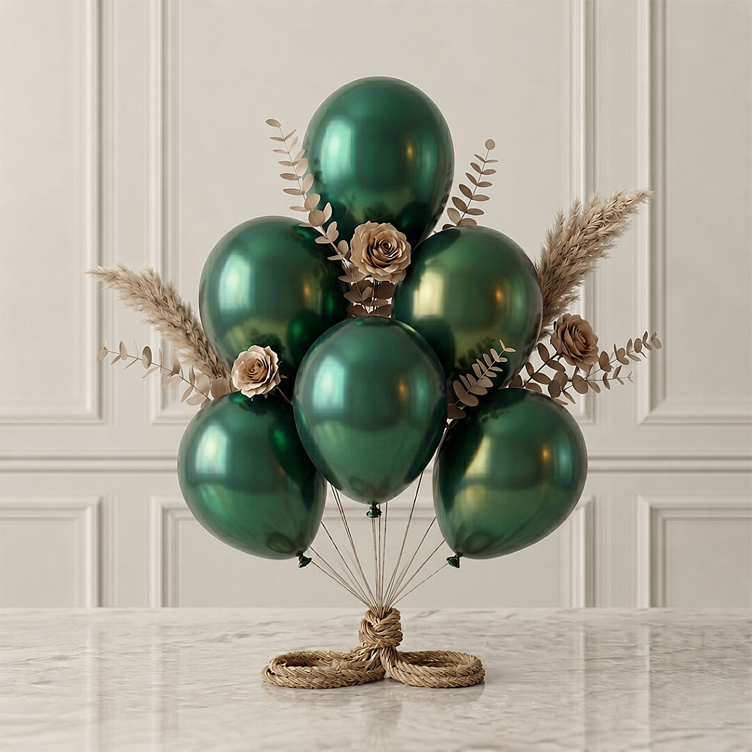 Zümrüt Yeşil Renk Lateks Metalik Balon (30 cm) - 6 Adet - Beysüs